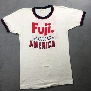 True Vintage 60s 70s Fuji Bikes Ringer T Shirt Men's M Thin Fabric Single Stitch